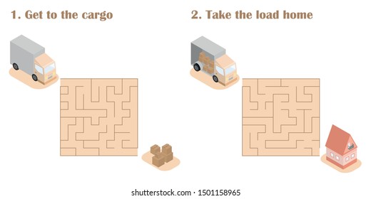 Task for the children. Labyrinth You have to go through the maze. Two tasks. Vector illustration.
