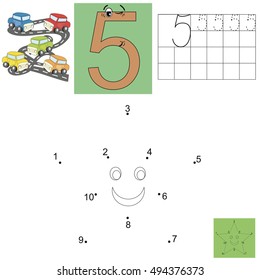 Task for children in mathematics. The figure of five. Connect dots and paint a star