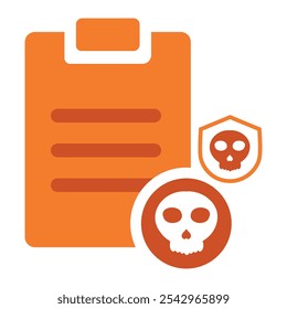 task clipboard with shield and skull icon isolated on white background