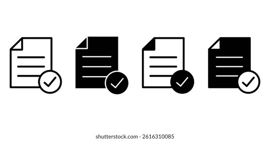 Task Complete File Icons with Check Marks Black and White Color Vector Design