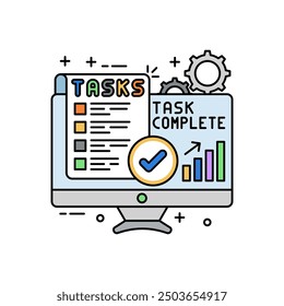 Task Complete Fill Color Icon, Vector illustration