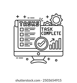 Task Complete Outline Icon, Vector illustration