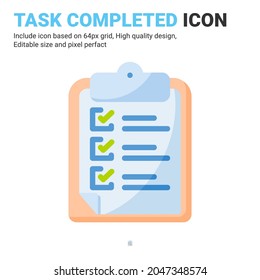 Task are completed icon design flat style isolated on white background. Vector icon document, file, exam, article sign symbol concept for presentation , mobile app, website, ui, ux and all projects