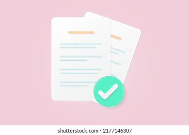 The task is completed. Stack of paper sheets. Confirmed or approved document. Design ready to use for website, mobile app, presentation, and any other projects. 3d vector illustration.