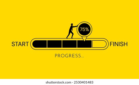 Task completion and project progress concept with advancing loading bar symbol, management and tracking strategies