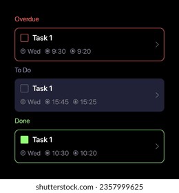 Task Component UI Concept on Black Background. Social Media. To Do Checklist. UI Element for Mobile Applications. 