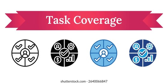Task Coverage Multi Style Icon - Person at the center with surrounding checkmarks, symbolizing complete responsibility or balanced task completion