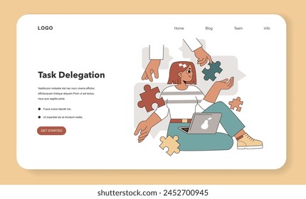 Task Delegation concept. A focused professional multitasks with ease, juggling different roles and responsibilities. Vector illustration