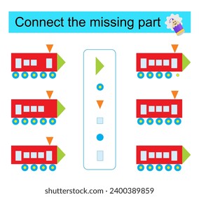 Task for the development of attention and logic. Cartoon toy locomotive. 