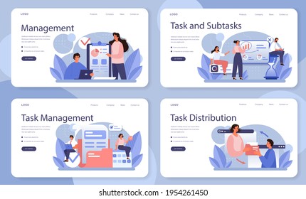 Banner web de distribución de tareas o conjunto de páginas de inicio. Interacción de los departamentos