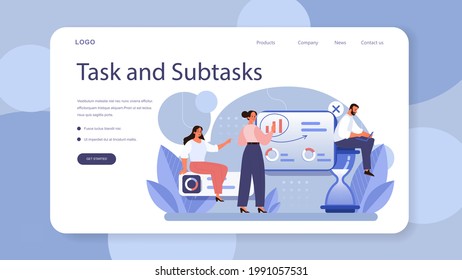 Task distribution web banner or landing page. Interaction of departments, business teamwork management. Business profit and financial growth. Isolated flat vector illustration
