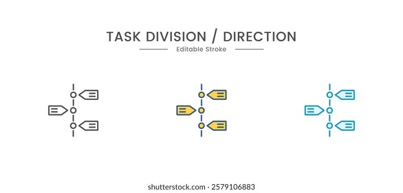 Task Division icon. Delegate authority and responsibility, delegating task to the right person with the right skill to achieve goals