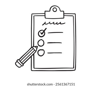 task to do list pen clipboard. mission work duty project single isolated doodle hand drawn. Outline drawing to do list. Vector illustration