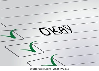 Task done, completed concept, okay written on notebook paper, Final week to complete major survey, vector illustration design background