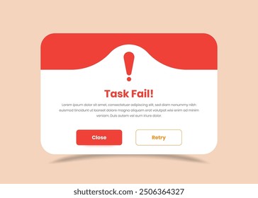 Task fail or warning popup window ui design for web and mobile app