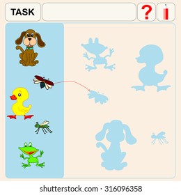 Task find right shadows, preschool or school exercise task for kids