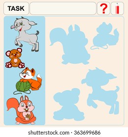 Task find right shadows, preschool or school exercise task for kids