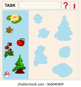 Task find right shadows, preschool or school exercise task for kids