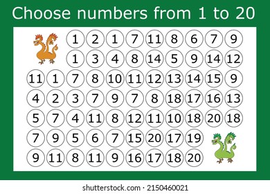 The task is to go through a maze of numbers from 1 to 20. Educational exercises for preschool children