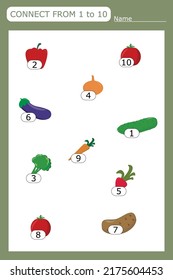 The task is to go through a maze of numbers from 1 to 10 with  vegetables.  Educational exercises for preschool children
