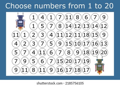 The task is to go through a maze of numbers from 1 to 20. Educational exercises for preschool children