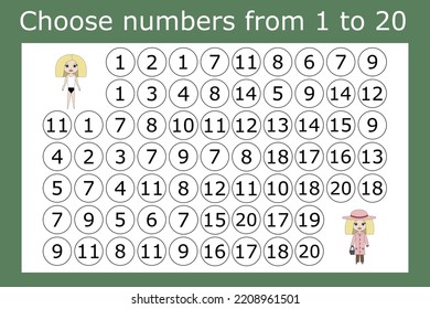 The task is to go through a maze of numbers from 1 to 20. Educational exercises for preschool children
