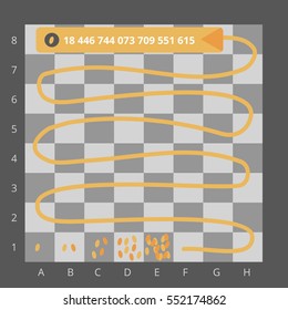 A task of grains on the chessboard. Chess problem illustration