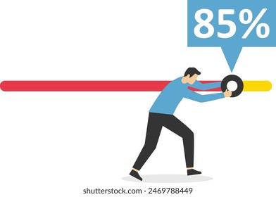 Task has been canceled, stop in time. Working project progress, effort to finish work on time.Ambition or career challenge, businessman try hard to pull timing bar back to finish task in deadline.

