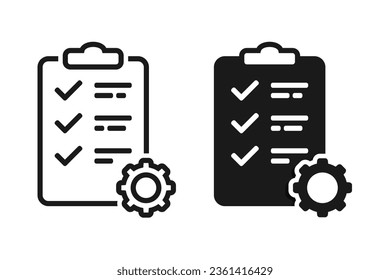 Task icon. Clipboard with checklist and gear sign. Vector illustration