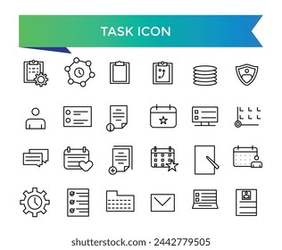 Task icon collection. Containing project, job, workflow, clipboard, office multitasking, assignment. Line vector icons set.