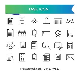 Task icon collection. Containing project, job, workflow, clipboard, office multitasking, assignment. Line vector icons set.