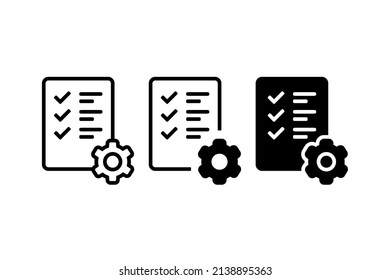 Task icon. Document with checklist and gear sign. Vector illustration