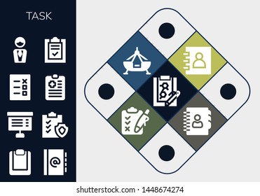 task icon set. 13 filled task icons.  Simple modern icons about  - Clipboard, Agenda, Project, List, Manager, Fair ship