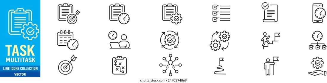 Task icon set. workflow multitasking editable stroke icons collection. Vector illustration