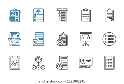 task icons set. Collection of task with planning, tasks, list, clipboard. Editable and scalable task icons.