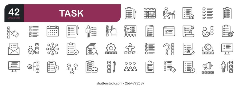 Task icons set. Web line icons collection related to do list, checkmark, action, survey