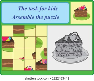 Task for kids. Assemble the puzzle. Love cake. Vector illustration