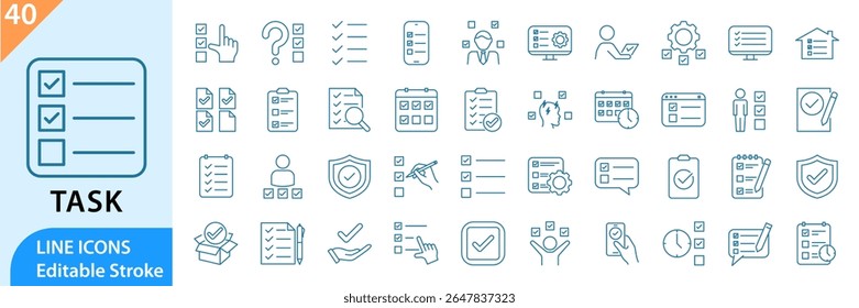 Task line editable icon set. task line icons. Containing checklist, checkmark and more. Editable stroke. Vector illustration