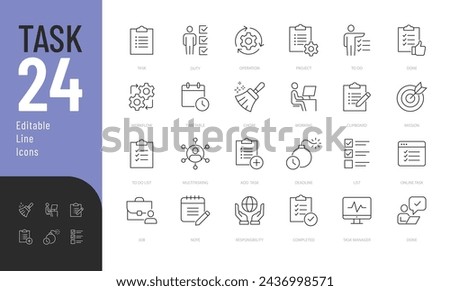 Task Line Editable Icons set. Vector illustration in modern thin line style of tasks completing related icons: to do list, management, clipboard, and more. Pictograms and infographics for mobile apps