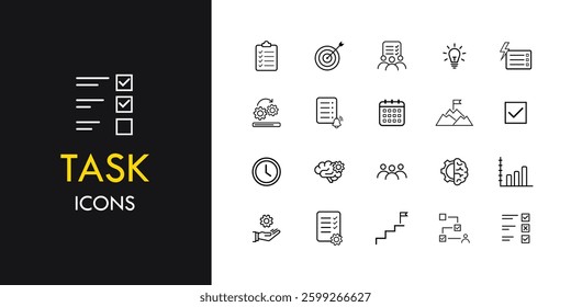 Task Line icon set including To do list, clipboard, workflow and more, Line style icon collection 