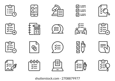 Task line icon set. Series - Task. Problem solving, checklist and business planning. Outline icon collection. Conceptual pictogram and infographic. Editable Stroke