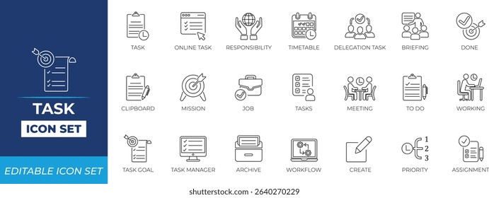 Task line icon set. Solid line icon collection.
