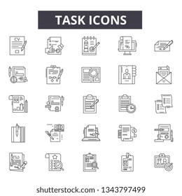 Task line icons for web and mobile design. Editable stroke signs. Task  outline concept illustrations