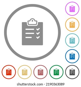 Task list alternate flat color icons in round outlines on white background