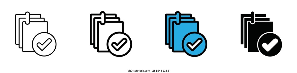 task list document approved with checkmark icon vector complete work checklist clipboard symbol illustration for web and app. stock vector.