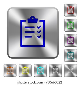 Task list engraved icons on rounded square glossy steel buttons