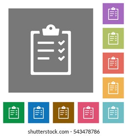 Task list flat icons on simple color square backgrounds