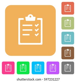 Task list flat icons on rounded square vivid color backgrounds.