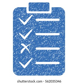 Task List grainy textured icon for overlay watermark stamps. Flat symbol with dirty texture. Dotted vector blue ink rubber seal stamp with grunge design on a white background.