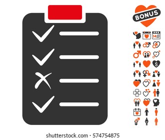 Task List icon with bonus dating pictograms. Vector illustration style is flat iconic symbols for web design, app user interfaces.